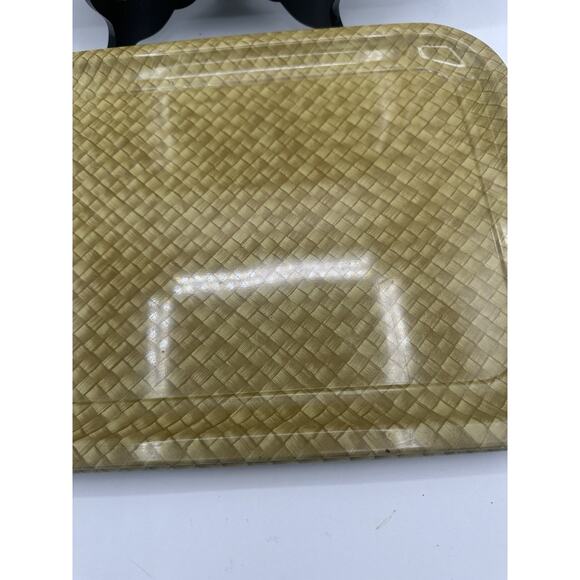 Vintage Woven Bamboo Print Metal tray Set Of 4 Rattan basket Print Set Tv Trays - Picture 3 of 7